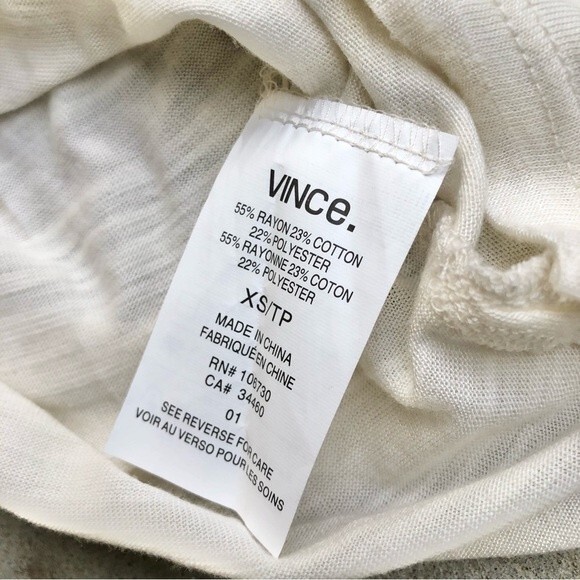 Vince Tee T-Shirt Off White Cream Beige Rolled Sleeves Short Sleeves XS - Picture 5 of 6